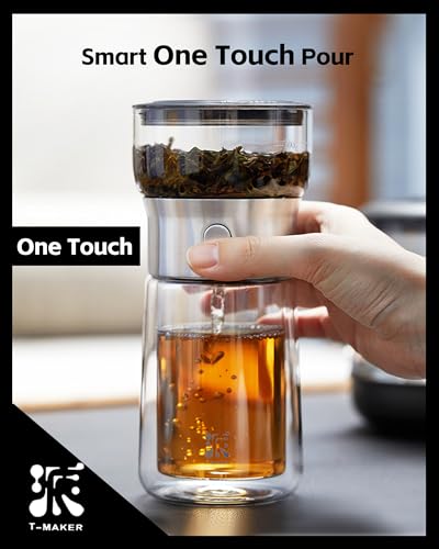 ZENS Modern Glass Tea Infuser Teapot Smart One Touch Tea Maker for Loose Tea Diffusers with Insulated Mug and Portable Tea Kits Cool Gongfu Tea Pot for Black Tea Lover Gifts - Image 3