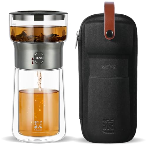 ZENS Modern Glass Tea Infuser Teapot Smart One Touch Tea Maker for Loose Tea Diffusers with Insulated Mug and Portable Tea Kits Cool Gongfu Tea Pot for Black Tea Lover Gifts - Image 1