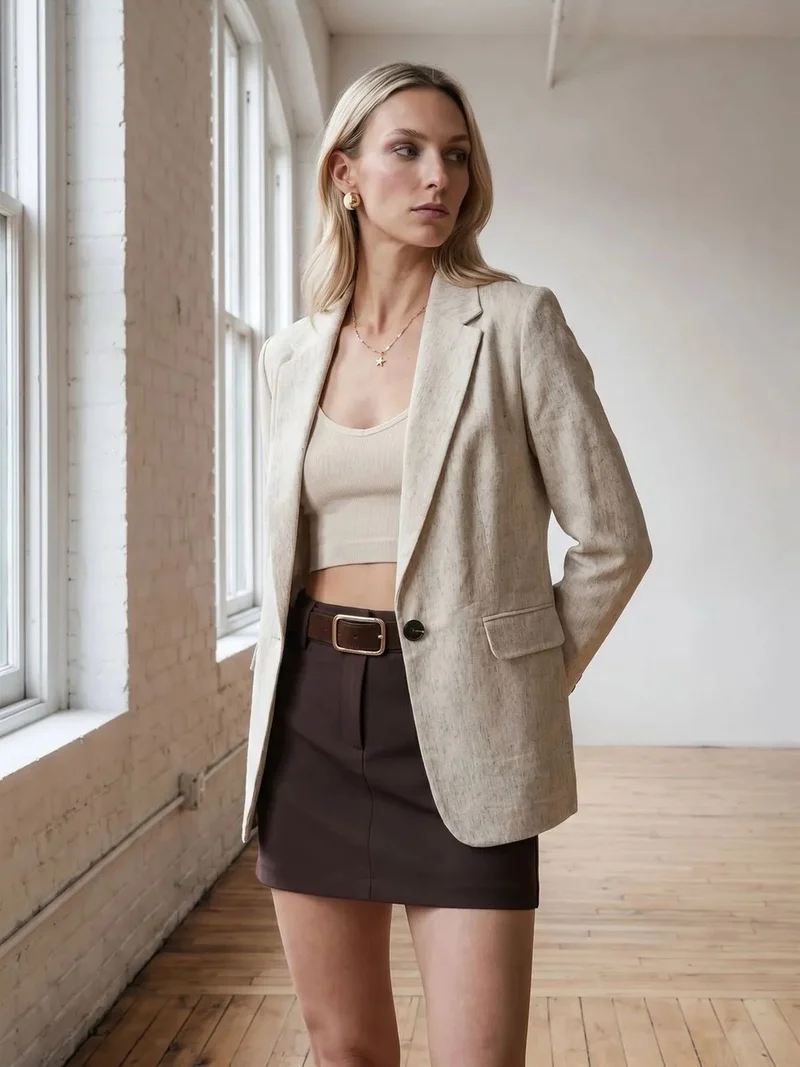 ديلفين Dilvin Women's Woven Blazer Jacket With Shawl Collar