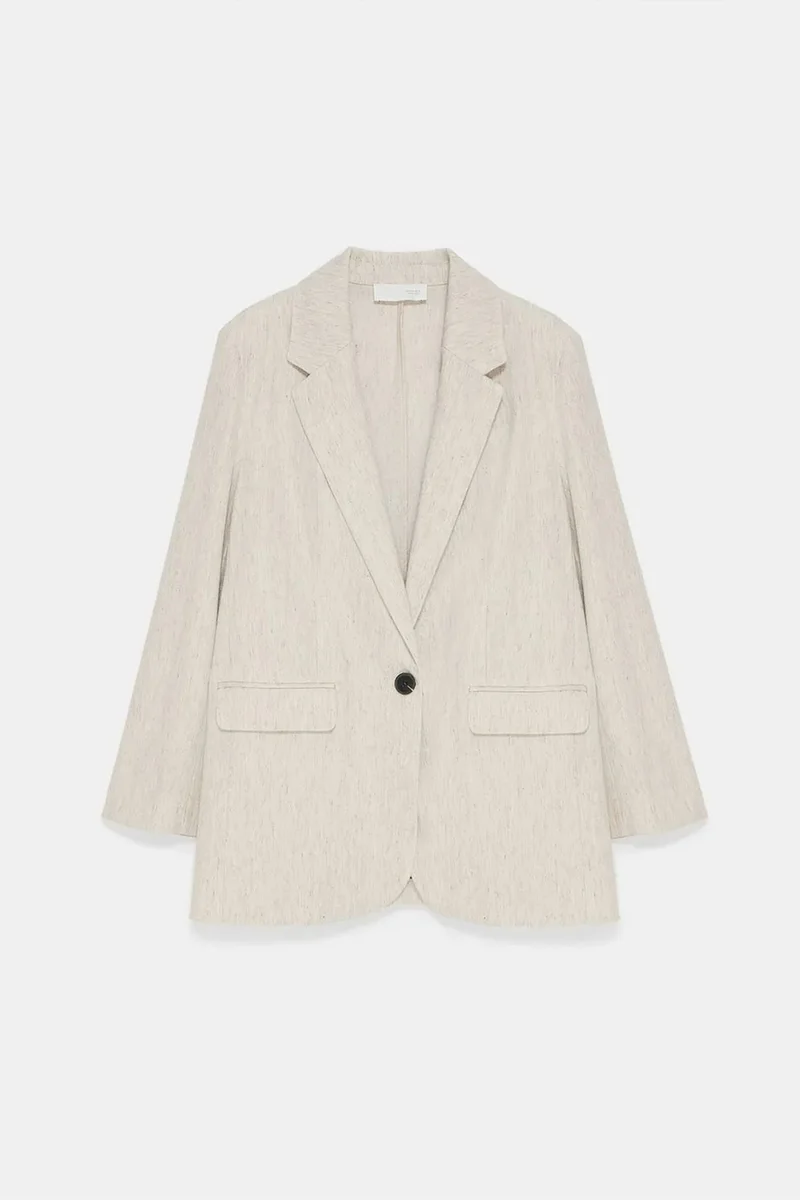Dilvin Oatmeal Natural DILVIN Women's Woven Blazer Jacket With Shawl Collar for Women | Best Price UAE