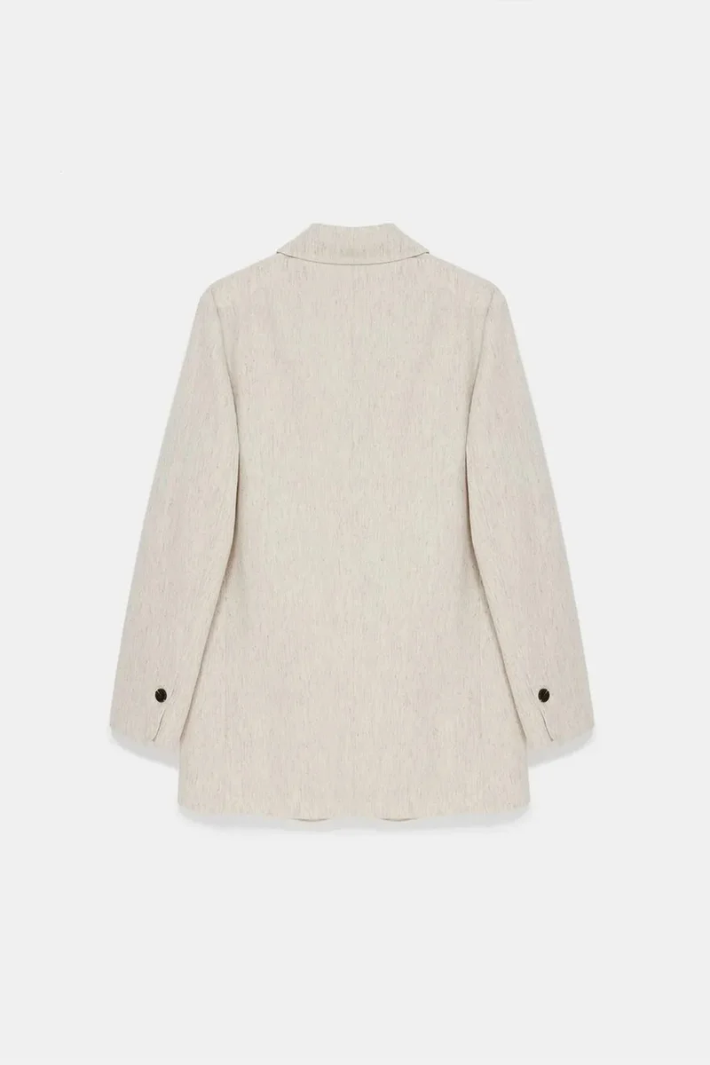 Dilvin Oatmeal Natural DILVIN Women's Woven Blazer Jacket With Shawl Collar for Women | Best Price UAE