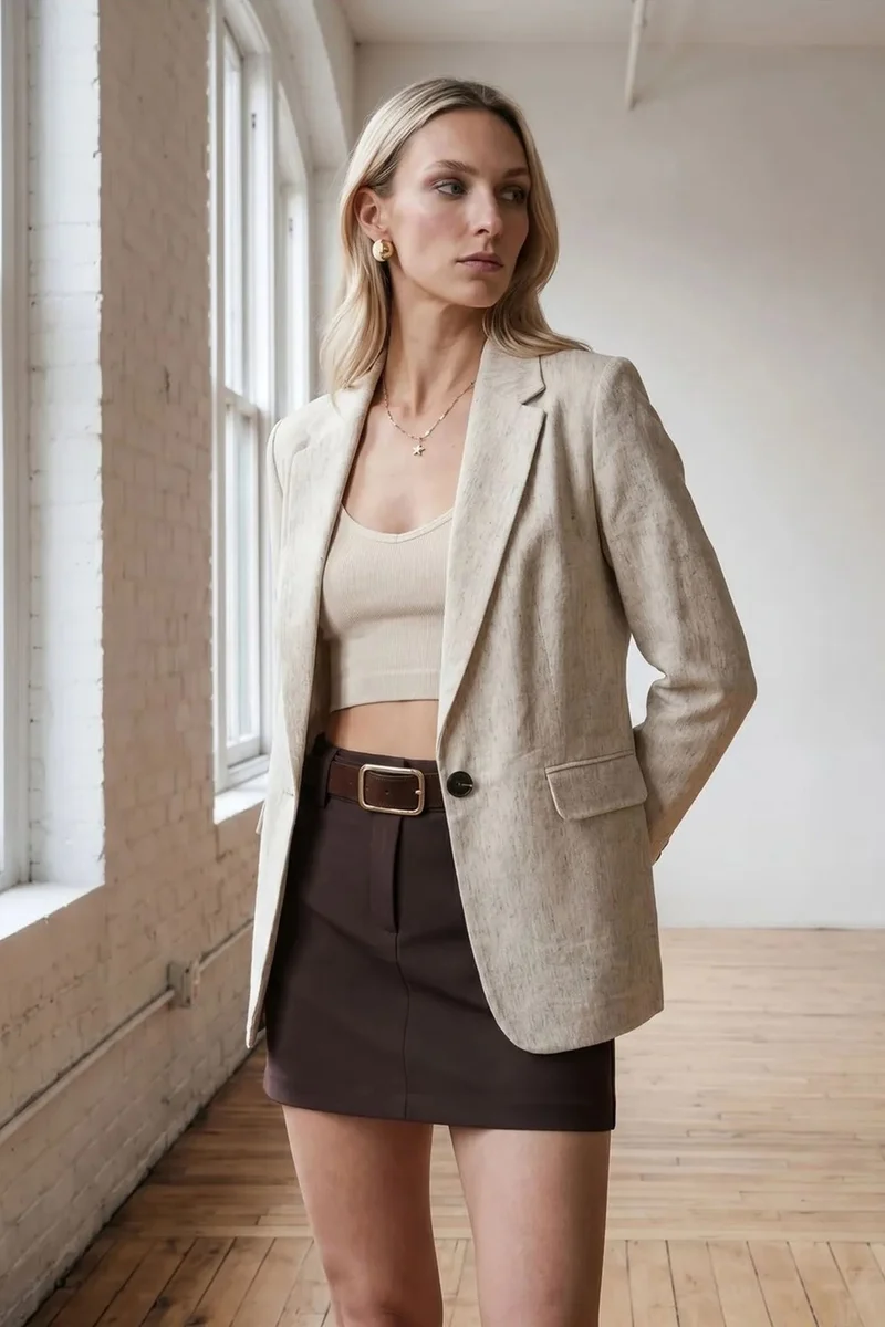 DILVIN Women's Woven Blazer Jacket With Shawl Collar