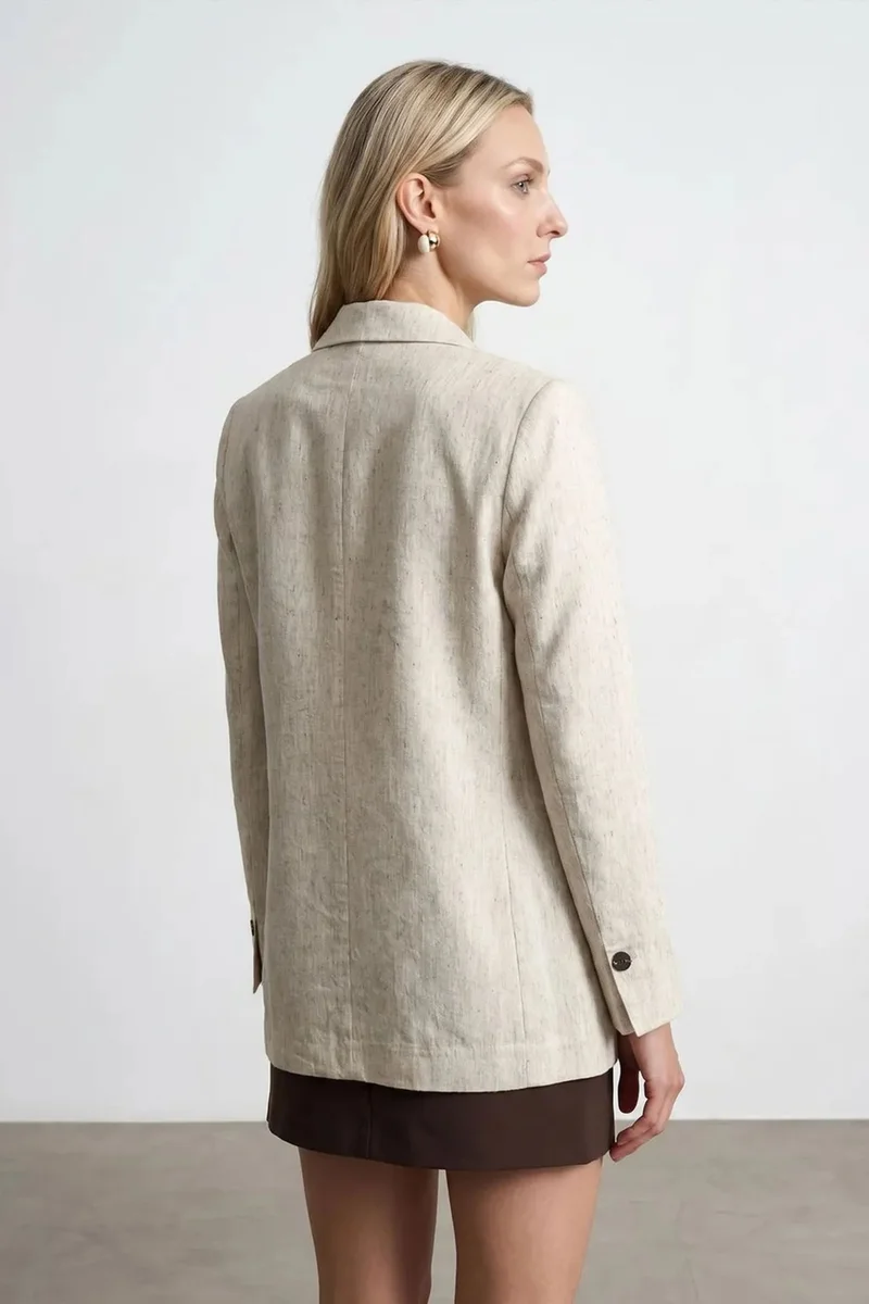 Dilvin Oatmeal Natural DILVIN Women's Woven Blazer Jacket With Shawl Collar for Women | Best Price UAE