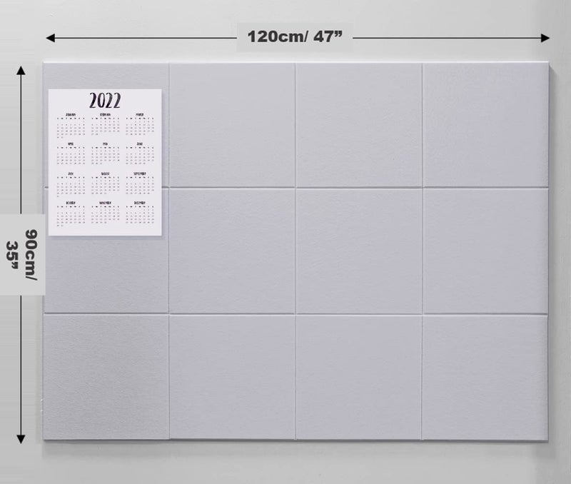 DECORITA Felt Wall Tiles | Large Cork Board Alternative | Aesthetic Felt Bulletin Board for Office, Home & Classroom | Large Cork Boards for Walls Pinboard (12-Pack) | Gray White - Image 2