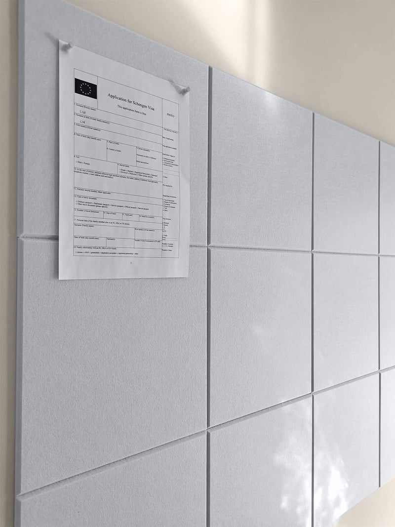 DECORITA Felt Wall Tiles | Large Cork Board Alternative | Aesthetic Felt Bulletin Board for Office, Home & Classroom | Large Cork Boards for Walls Pinboard (12-Pack) | Gray White - Image 1