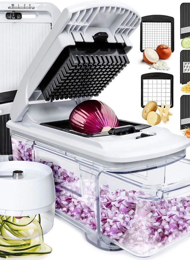 Fullstar All-in-1 Vegetable Chopper, Mandoline Slicer & Cheese Grater - French Fry Cutter & Veggie Dicer - Cheese Slicer - Includes Bonus Handheld Spiralizer (6 in 1, Black/White) - Image 1