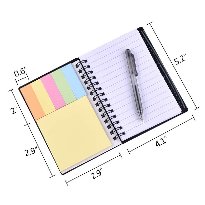 Coopay 4 Pieces Spiral Notebook Steno Pocket Notepad with Pen in Holder and Sticky Notes, Page Marker Index Tabs Flags Making Plans Writing Memos Office School Supplies (Black, Blue, Red, Green) - Image 3