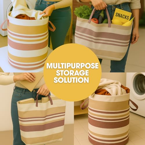Värde Laundry Bag with Handle Pack of 1 | Foldable Clothes Laundry Bag | Also Works as Carry Bag | Lightweight & Durable | Perfect for College, Travel, and Daily Use | Kerala Pink Swan - Image 2