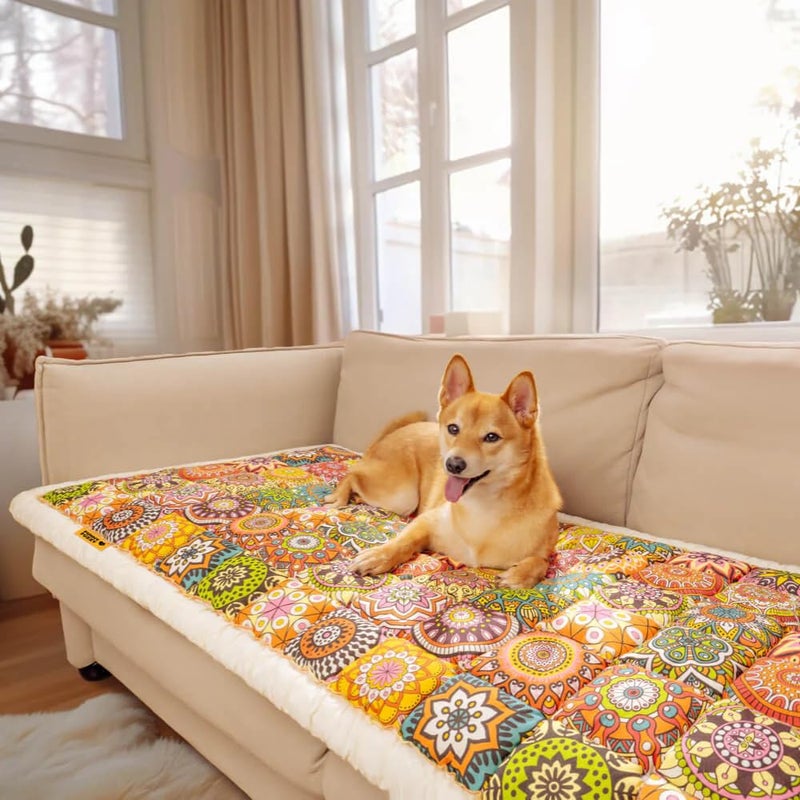 FUNNY FUZZY Pet Couch Covers for Sofa, Couch Covers for Dogs Washable Dog Couch Cover Protector Furniture Sofa Covers for Dog Handmade Pure Cotton Pet Bed Mat (Bohemia, 27.6"Ã—59.1") - Image 1