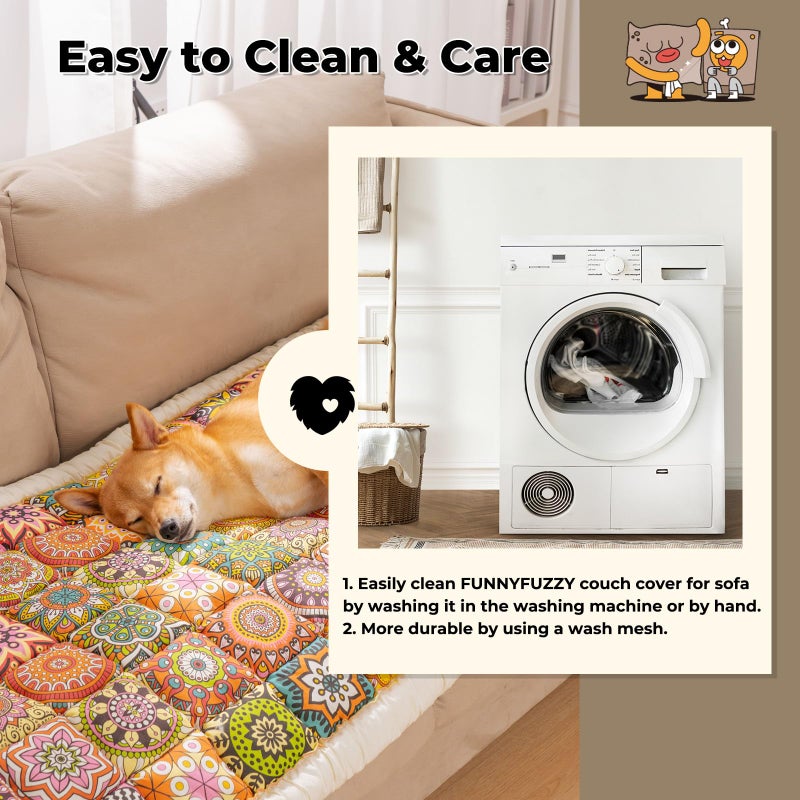 FUNNY FUZZY Pet Couch Covers for Sofa, Couch Covers for Dogs Washable Dog Couch Cover Protector Furniture Sofa Covers for Dog Handmade Pure Cotton Pet Bed Mat (Bohemia, 27.6"Ã—59.1") - Image 5