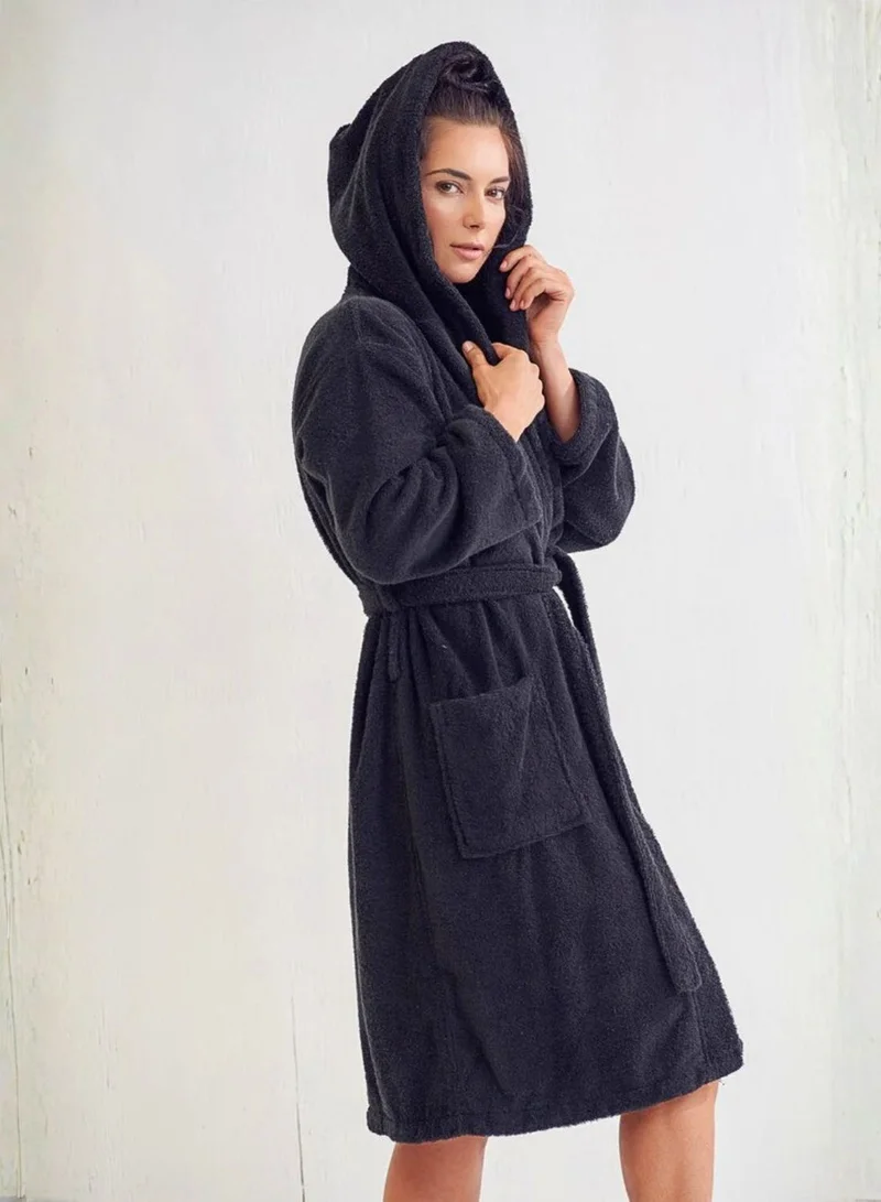 1Chase Unisex Hooded Bathrobe Black (S/M) – Premium Cotton, Plush, And Absorbent Robe for Adults, Spa, Hotel Style