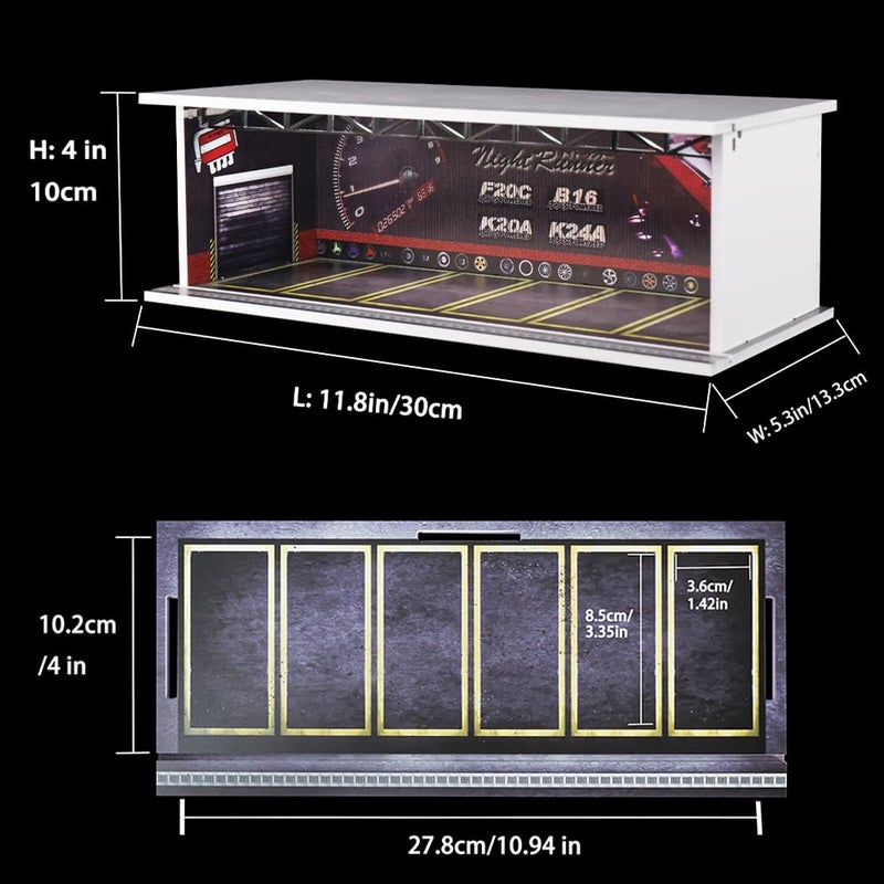 G-FANS Display Case for Hot Wheels - 1/64 Scale Die-cast Model Car Scenarios Display Case with LED Light and Acrylic Cover, Scenes Diorama Storage Garage with 6 Parking Spaces (Speed Per Hour) - Image 2