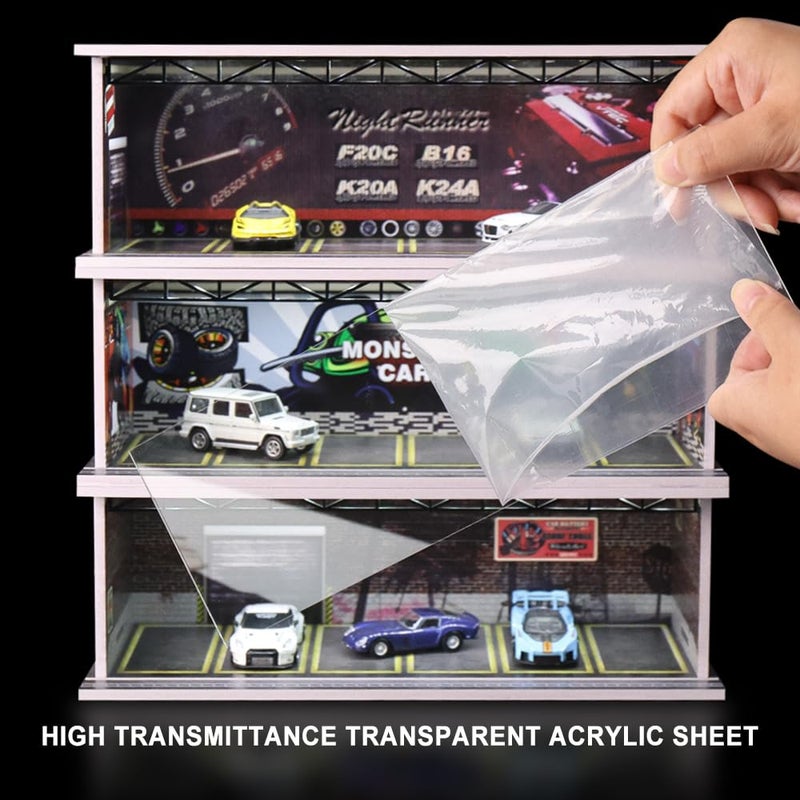 G-FANS Display Case for Hot Wheels - 1/64 Scale Die-cast Model Car Scenarios Display Case with LED Light and Acrylic Cover, Scenes Diorama Storage Garage with 6 Parking Spaces (Speed Per Hour) - Image 5