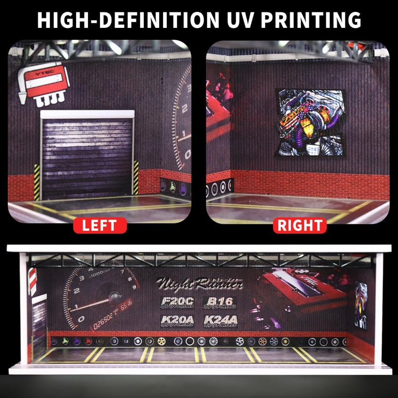 G-FANS Display Case for Hot Wheels - 1/64 Scale Die-cast Model Car Scenarios Display Case with LED Light and Acrylic Cover, Scenes Diorama Storage Garage with 6 Parking Spaces (Speed Per Hour) - Image 3