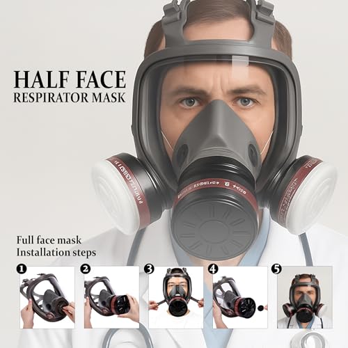 RarePicks Full Face Respirator | Reusable Dust Mask With 40mm Activated Carbon Filter For Organic Vapor, Formaldehyde, Epoxy Resin, Paint, Chemical Fumes, Dust, & Industrial Protection - Image 5