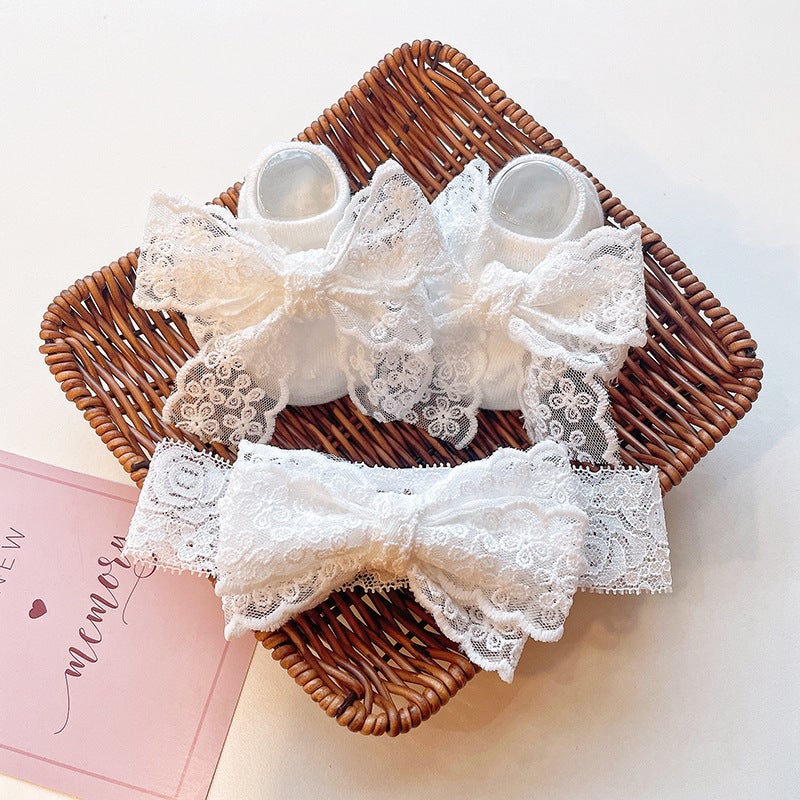 Generic Cute Newborn Socks and Headband Set Cartoon Korean Style Baby Accessories Korean Style Lace Bow 
