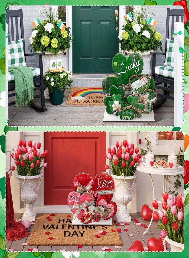 Amyhill لوحة خشبية من Amyhill مكونة من 5 قطع، مقاس 14 بوصة، بتصميم ريفي على شكل قلب ونبات النفل، ذات وجهين، تُضفي لمسة جمالية مميزة على طاولة الطعام، وتُناسب حفلات عيد الحب، وحفلات الزفاف، والحفلات الأيرلندية، وديكور المنزل. - Image 4