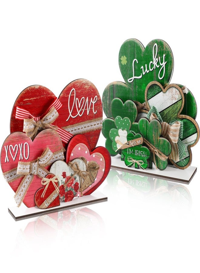 Amyhill لوحة خشبية من Amyhill مكونة من 5 قطع، مقاس 14 بوصة، بتصميم ريفي على شكل قلب ونبات النفل، ذات وجهين، تُضفي لمسة جمالية مميزة على طاولة الطعام، وتُناسب حفلات عيد الحب، وحفلات الزفاف، والحفلات الأيرلندية، وديكور المنزل. - Image 1