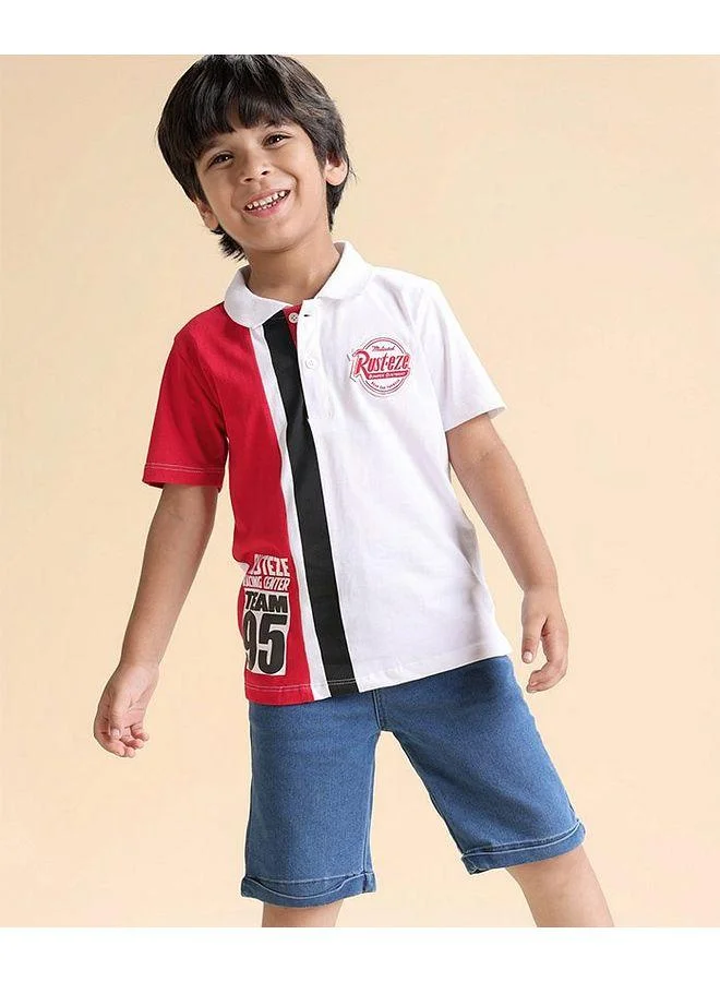 Babyhug Disney Babyhug Disney Single Jersey Knit   Half Sleeve Polo T-Shirt and Shorts Set with Cars Graphics - Multicolour