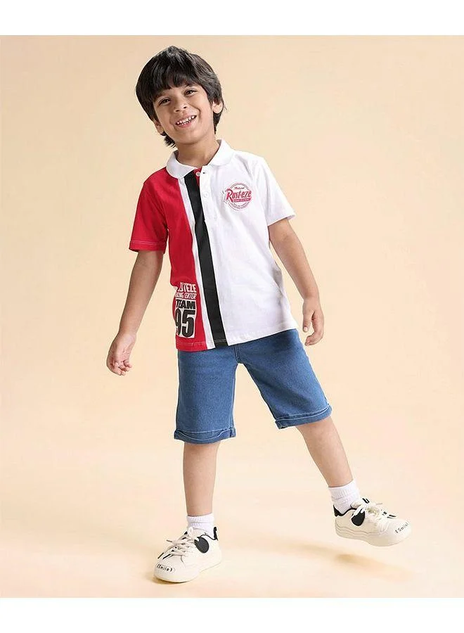 Babyhug Disney Babyhug Disney Single Jersey Knit   Half Sleeve Polo T-Shirt and Shorts Set with Cars Graphics - Multicolour