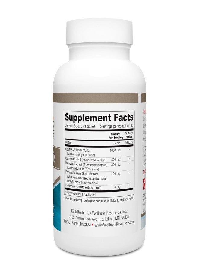 Wellness Resources Hair, Skin & Nails with Biotin, Cynatine HNS Keratin, OptiMSM, Bamboo & Grape Seed Extract - Supplement for Stronger Nails, Healthier Hair & Youthful Skin (90 Capsules) - Image 4