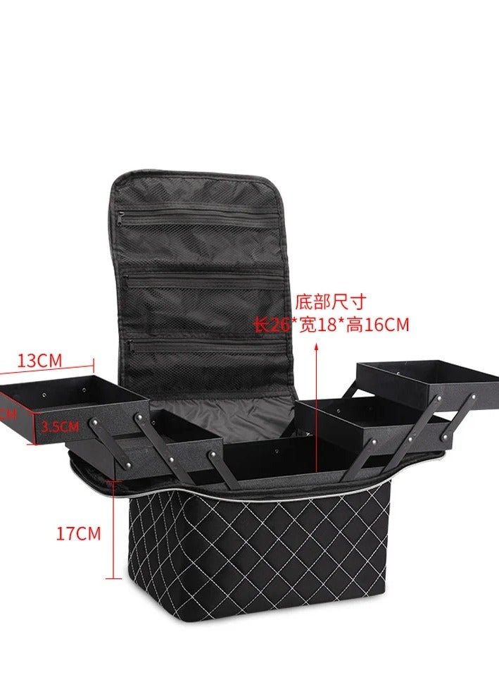 حقيبة مستحضرات تجميل محمولة للسفر مع منظم تخزين لفناني المكياج مع فواصل قابلة للتعديل لفرش المكياج ومستحضرات التجميل والمجوهرات، لون أسود - Image 3