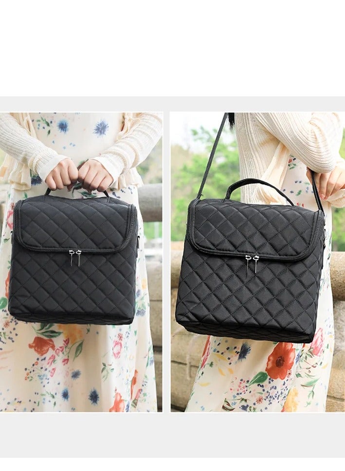 حقيبة مستحضرات تجميل محمولة للسفر مع منظم تخزين لفناني المكياج مع فواصل قابلة للتعديل لفرش المكياج ومستحضرات التجميل والمجوهرات، لون أسود - Image 4