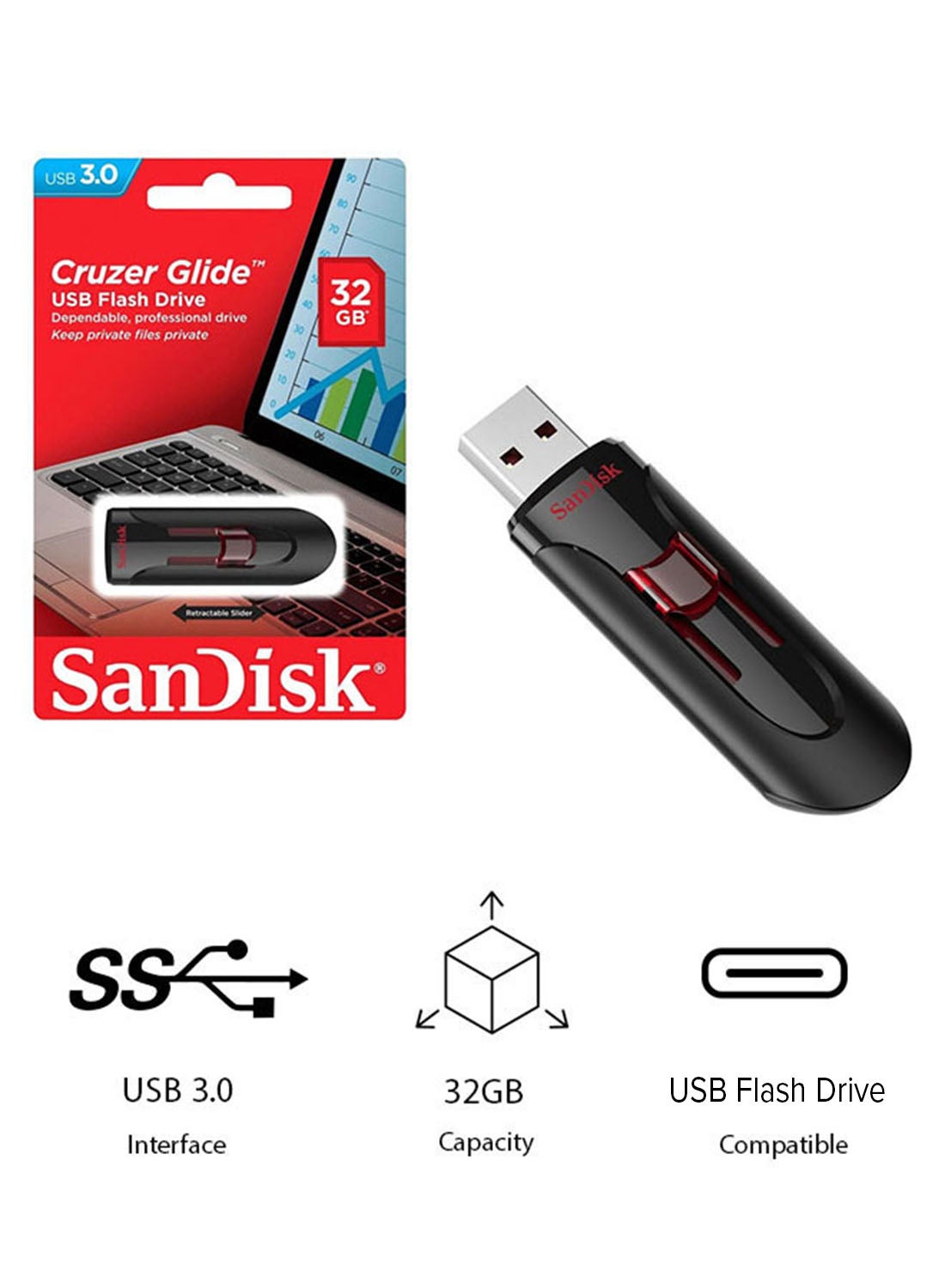 sandisk Cruzer Glide 3.0 USB Flash Drive - 32 GB