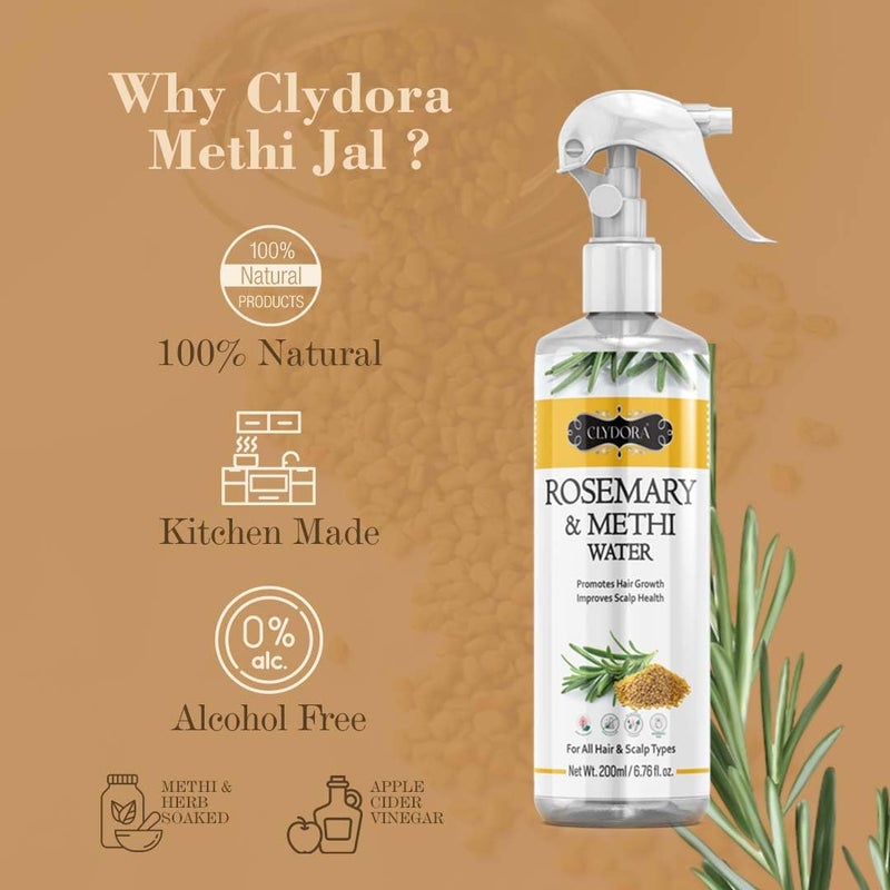 CLYDORA 200ml Rosemary Methi Kalonji Water Hair Spray Natural Rosemary Extract Rice Water And Hyaluronic Acid For Hair Growth Hair Fall Control Hair Conditioning And Hair Shine Methi Kalonji - Image 4