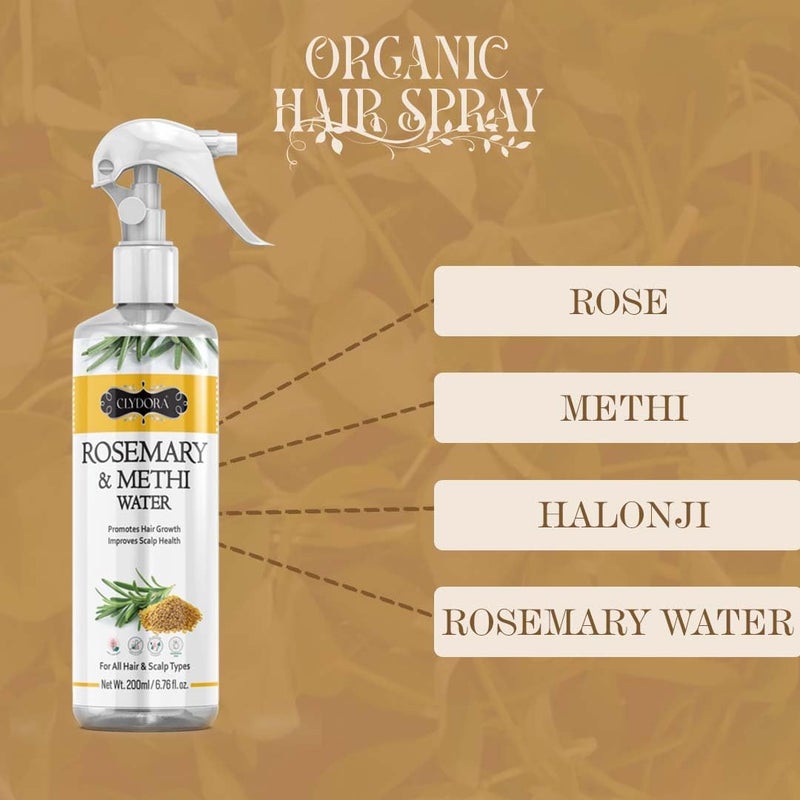 CLYDORA 200ml Rosemary Methi Kalonji Water Hair Spray Natural Rosemary Extract Rice Water And Hyaluronic Acid For Hair Growth Hair Fall Control Hair Conditioning And Hair Shine Methi Kalonji - Image 2