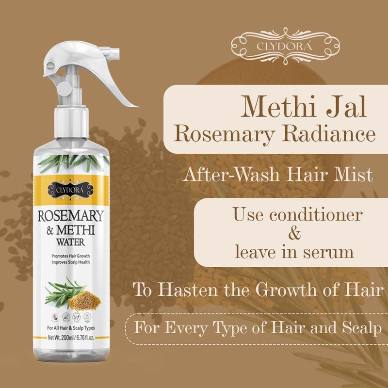 CLYDORA 200ml Rosemary Methi Kalonji Water Hair Spray Natural Rosemary Extract Rice Water And Hyaluronic Acid For Hair Growth Hair Fall Control Hair Conditioning And Hair Shine Methi Kalonji - Image 3