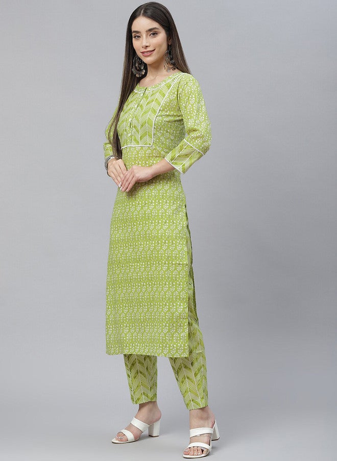 Indibelle Floral Printed Regular Pure Cotton Straight Kurta with Trousers - Image 3