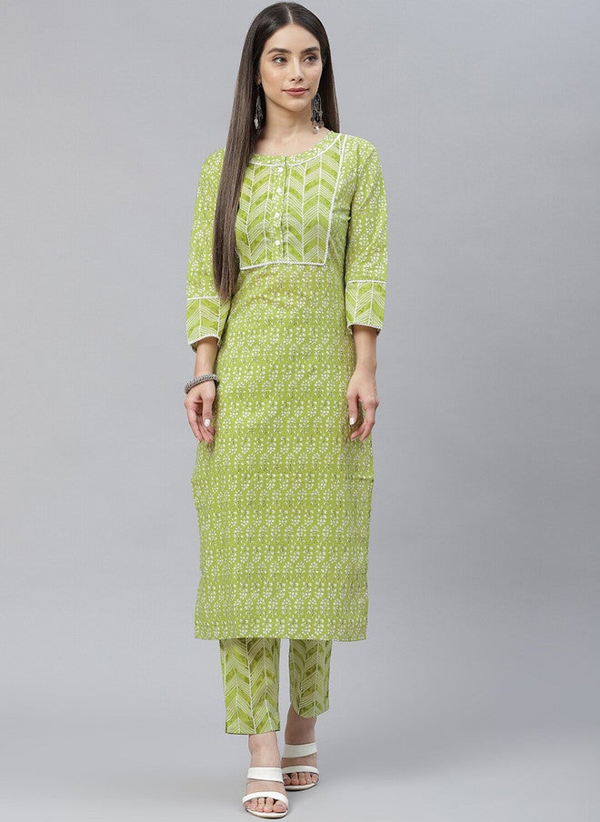 Indibelle Floral Printed Regular Pure Cotton Straight Kurta with Trousers - Image 1