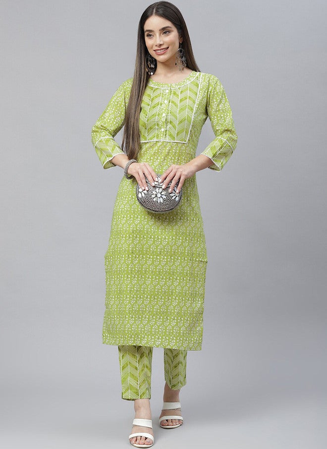 Indibelle Floral Printed Regular Pure Cotton Straight Kurta with Trousers - Image 5