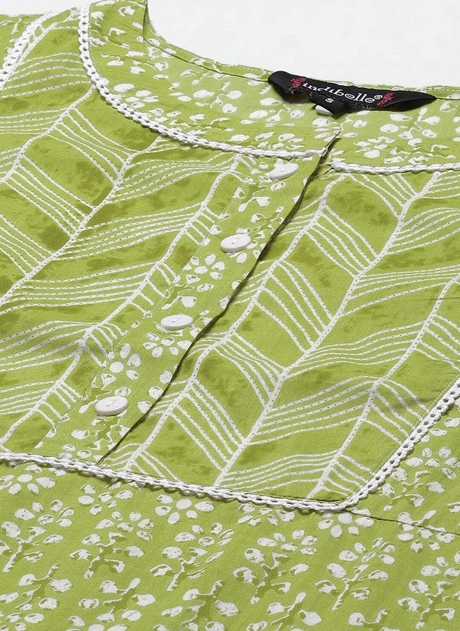 Indibelle Floral Printed Regular Pure Cotton Straight Kurta with Trousers - Image 2
