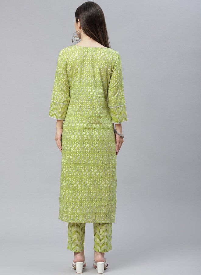 Indibelle Floral Printed Regular Pure Cotton Straight Kurta with Trousers - Image 4