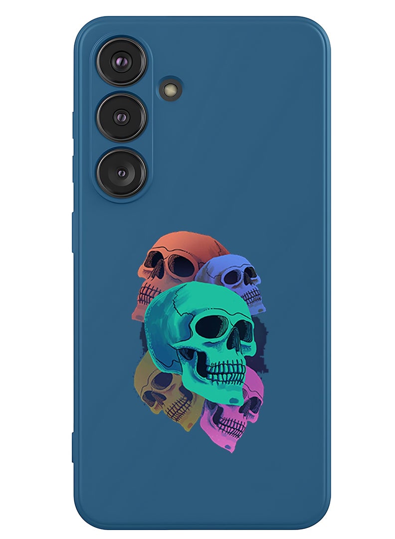 Theodor Protective Slim Fit Case Liquid Silicone Cover with Full Body Protection Anti-Scratch Shockproof Case For Samsung Galaxy S25 (Blue) - Colourful Skull - Image 1