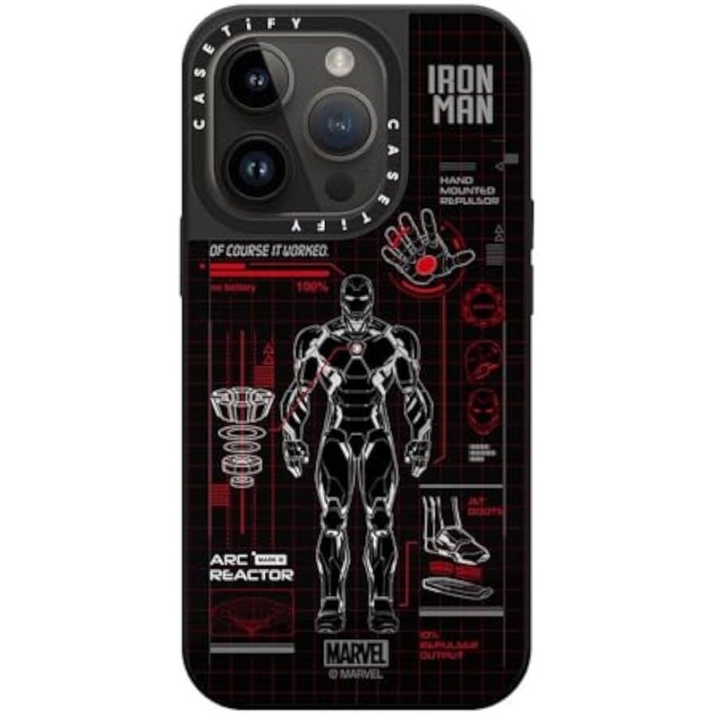كاستيفي كاسيتي جراب ايفون 14 برو من ميرور 【ايرون مان كو-لاب/عاكس/ حماية من السقوط بطول 5 قدم/ متوافق مع ماج سيف】 - تقنية طباعة ايرون مان بلو - احمر - فضي على اسود - Image 2
