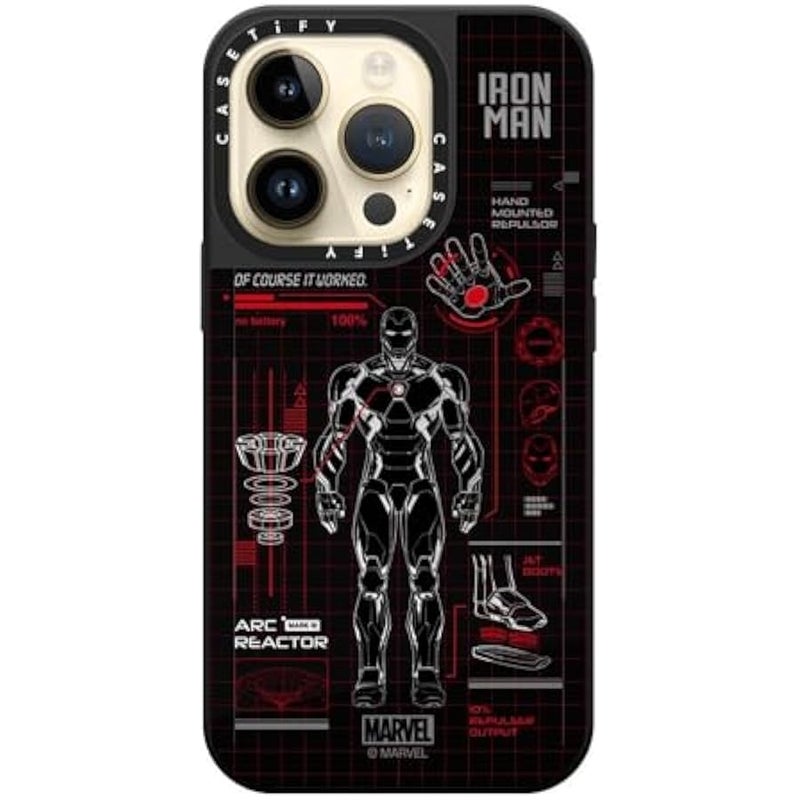 كاستيفي كاسيتي جراب ايفون 14 برو من ميرور 【ايرون مان كو-لاب/عاكس/ حماية من السقوط بطول 5 قدم/ متوافق مع ماج سيف】 - تقنية طباعة ايرون مان بلو - احمر - فضي على اسود - Image 3