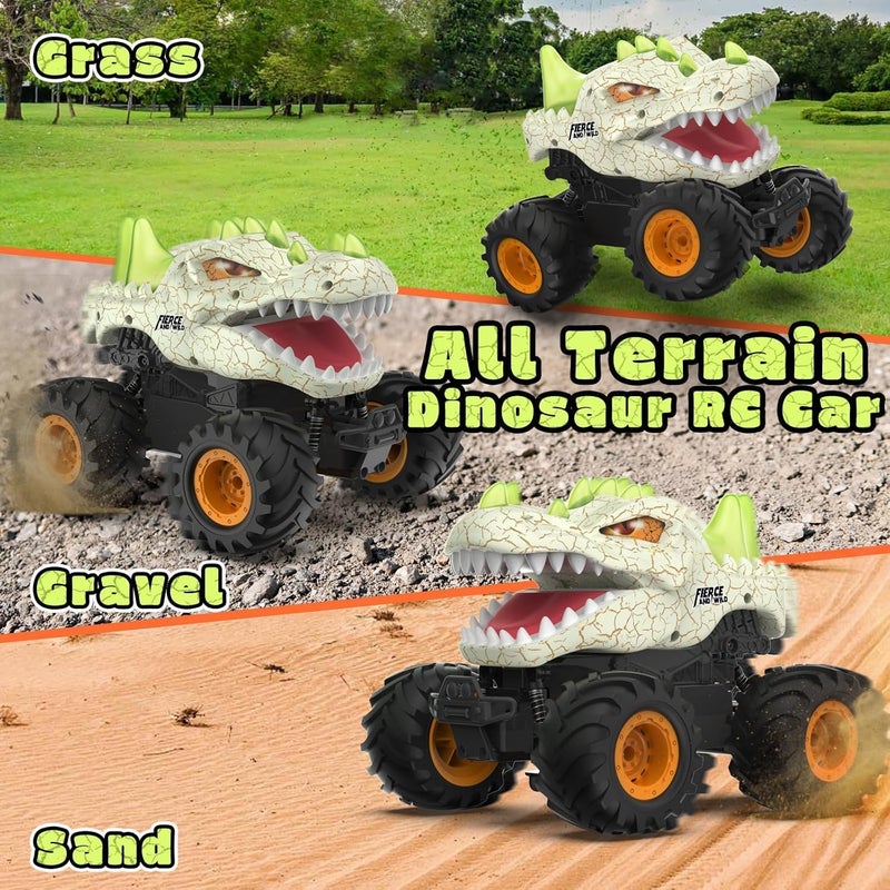 OMIRE Dinosaur RC CAR TOYS,Dinosaur Remote Control Car 2.4GHz RC Monster Truck 1:24 Scale RC Car with LED Lights & Movable Mouth, Rechargeable Dinosaur Toys RC Truck Birthday Gift for Boys 6-12,Orange - Image 4