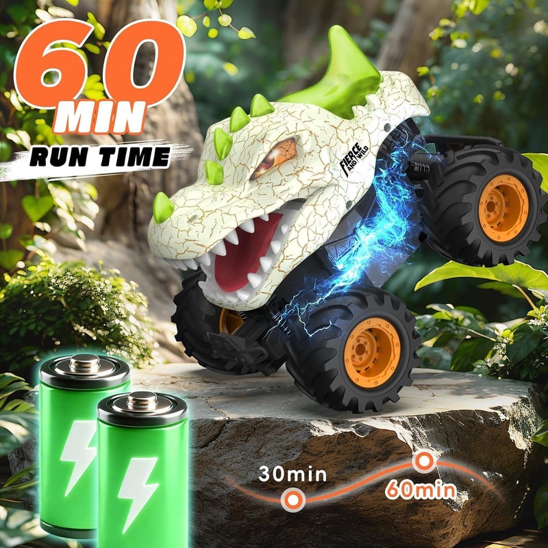 OMIRE Dinosaur RC CAR TOYS,Dinosaur Remote Control Car 2.4GHz RC Monster Truck 1:24 Scale RC Car with LED Lights & Movable Mouth, Rechargeable Dinosaur Toys RC Truck Birthday Gift for Boys 6-12,Orange - Image 5