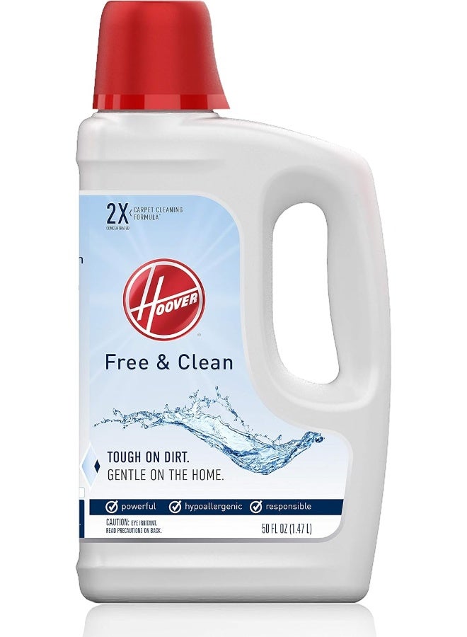 HOOVER Free & Clean Deep Cleaning Carpet ShampooConcentrated Machine Cleaner Solution50Oz Hypoallergenic FormulaWhite50 Fl Oz (Pack Of 1) - Image 1