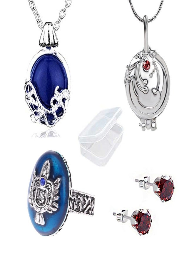 UoYu 4 pcs Opening Vervain Locket Pendant Necklace and Daywalking Katherine Necklace Pendant Charm Necklace-Royal Blue Diamond Stud Earrings S Ring - Image 1