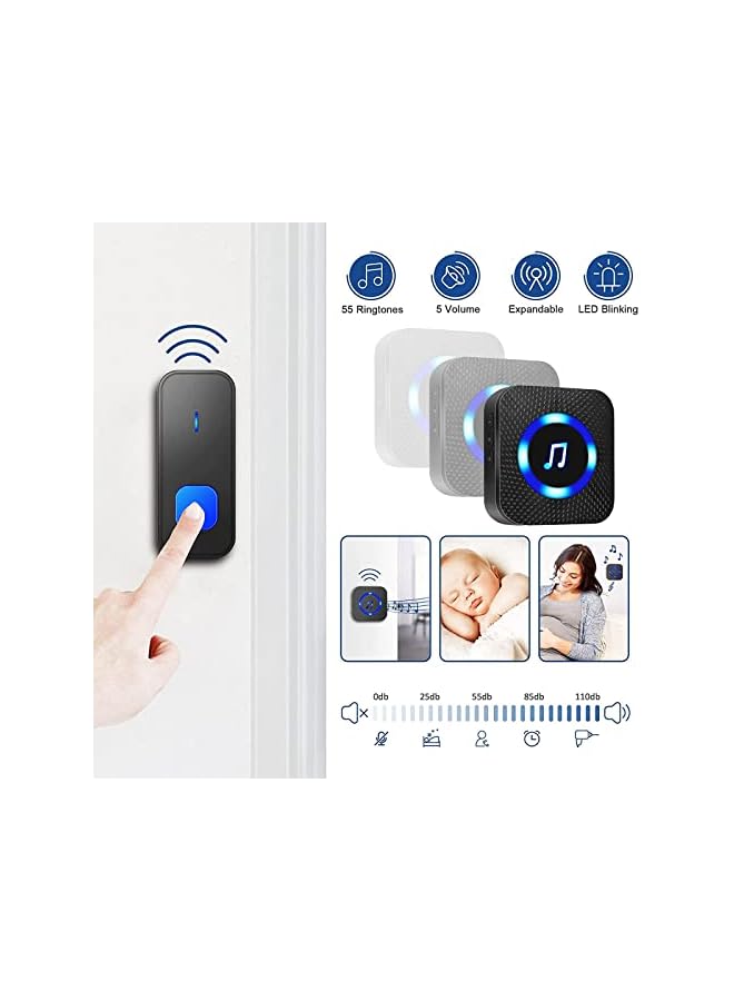 erorex Wireless Doorbell, Waterproof Door Chime Kit Operating at over 984 Feet with 2 Plug-In Receivers, 55 Melodies, Volume Levels Adjustable, CD Quality Sound and LED Flash - Image 4