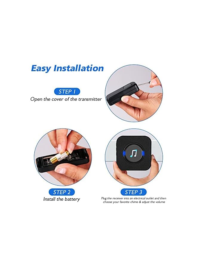 erorex Wireless Doorbell, Waterproof Door Chime Kit Operating at over 984 Feet with 2 Plug-In Receivers, 55 Melodies, Volume Levels Adjustable, CD Quality Sound and LED Flash - Image 5