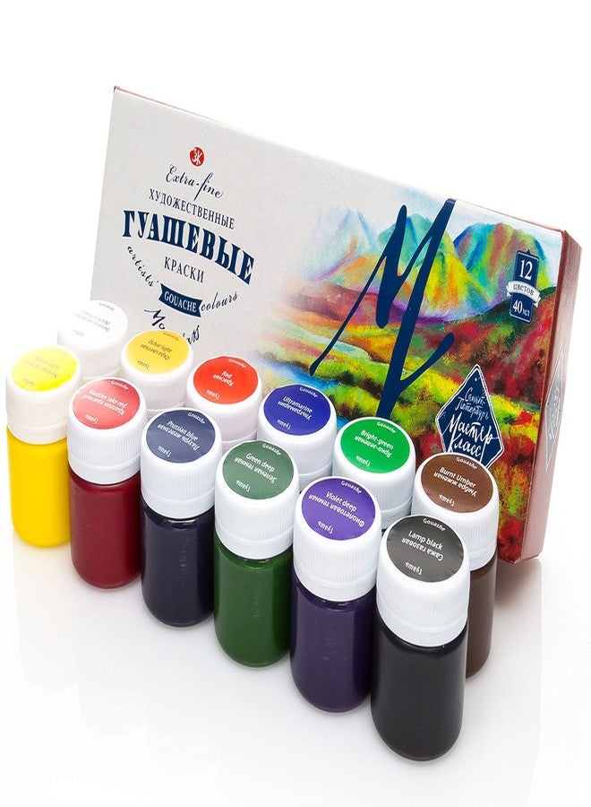 Master Class Professional Gouache Colors - 12 x 40 ml Jars Nevskaya Palitra Paints from Russia - Image 2