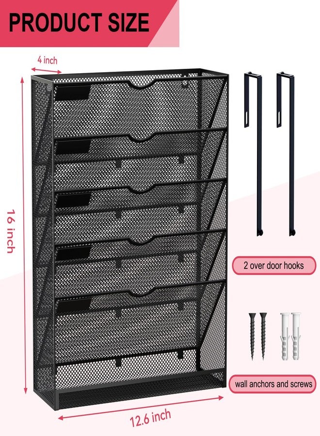 GDINDINFAN 6-Tier Hanging File Organizer Office Cubicle Accessories for Work Organizer Wall Mount File Holder for Mails Folders Papers Magazine Organization, Black - Image 3