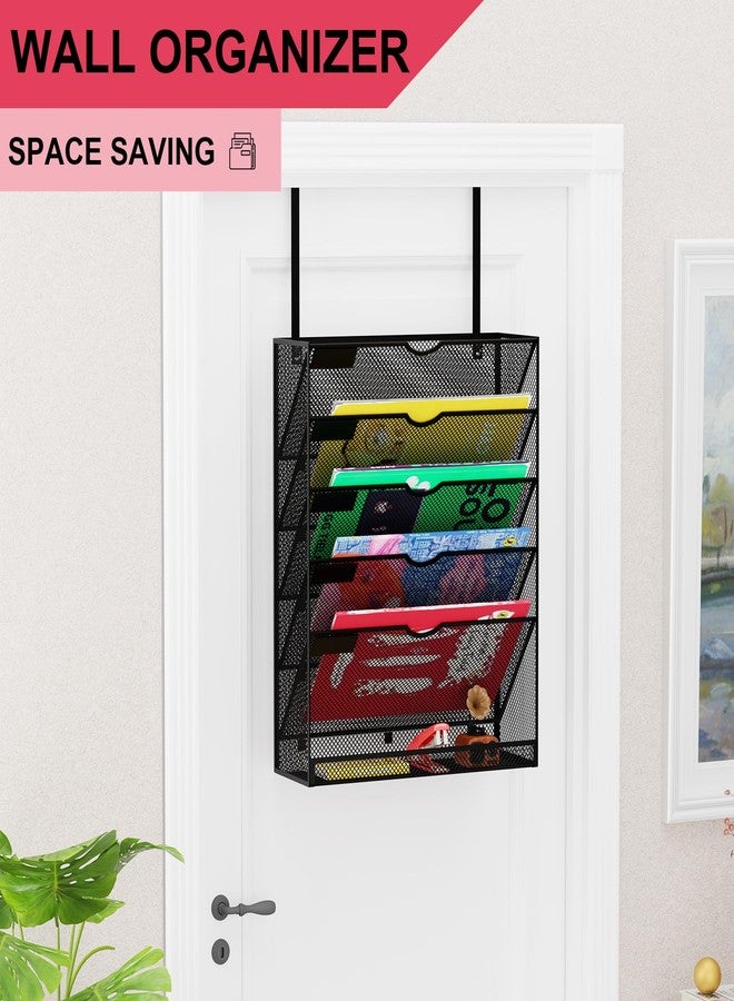 GDINDINFAN 6-Tier Hanging File Organizer Office Cubicle Accessories for Work Organizer Wall Mount File Holder for Mails Folders Papers Magazine Organization, Black - Image 2