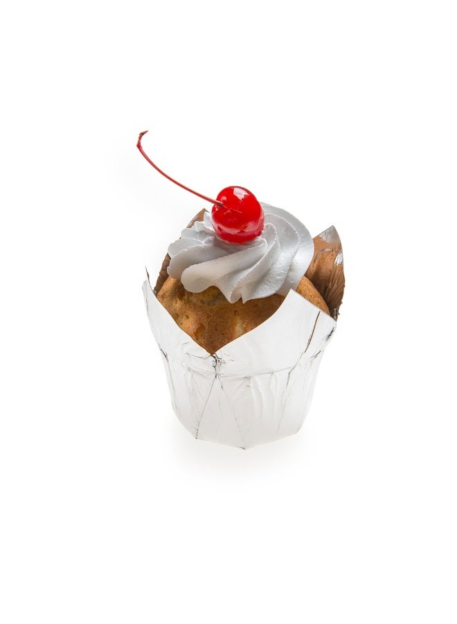 Restaurantware 4 Ounce 200 Tulip Shaped Grease Resistant, Oven Safe, Metallic Silver Paper For Parties and Weddings - Image 2