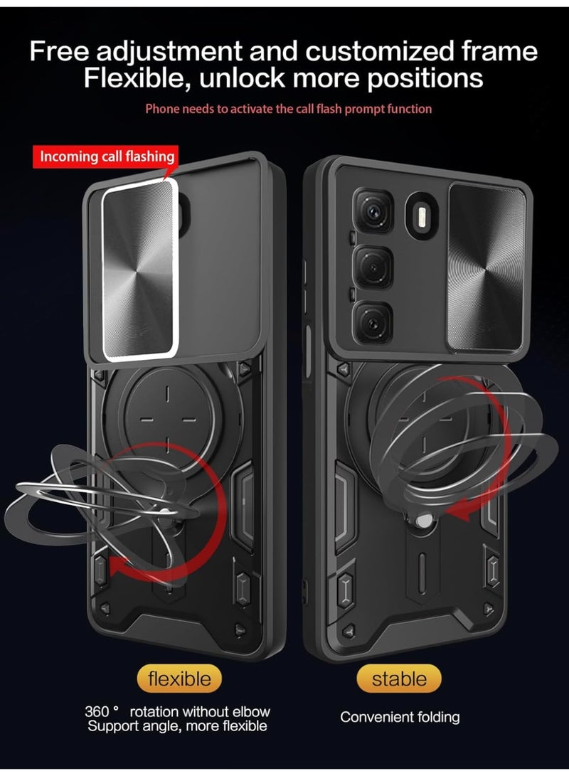 ثلاثة نمور لشركة إنفينيكس الساخنة 60 برو + (ساخنة 60 برو زائد) حالة, غطاء عدسة الكاميرا الشريحة, حامل الحلقة المغناطيسية مقعد حالة الهاتف الوقائي لشركة إنفينيكس الساخنة 60 برو + (ساخنة 60 برو زائد), أسود - Image 4